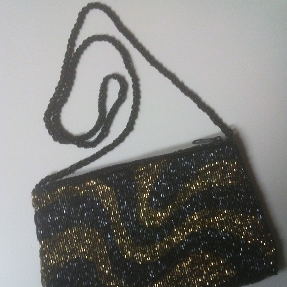 Walborg Vintage Microbead Black and Gold Purse - Picture 1 of 6